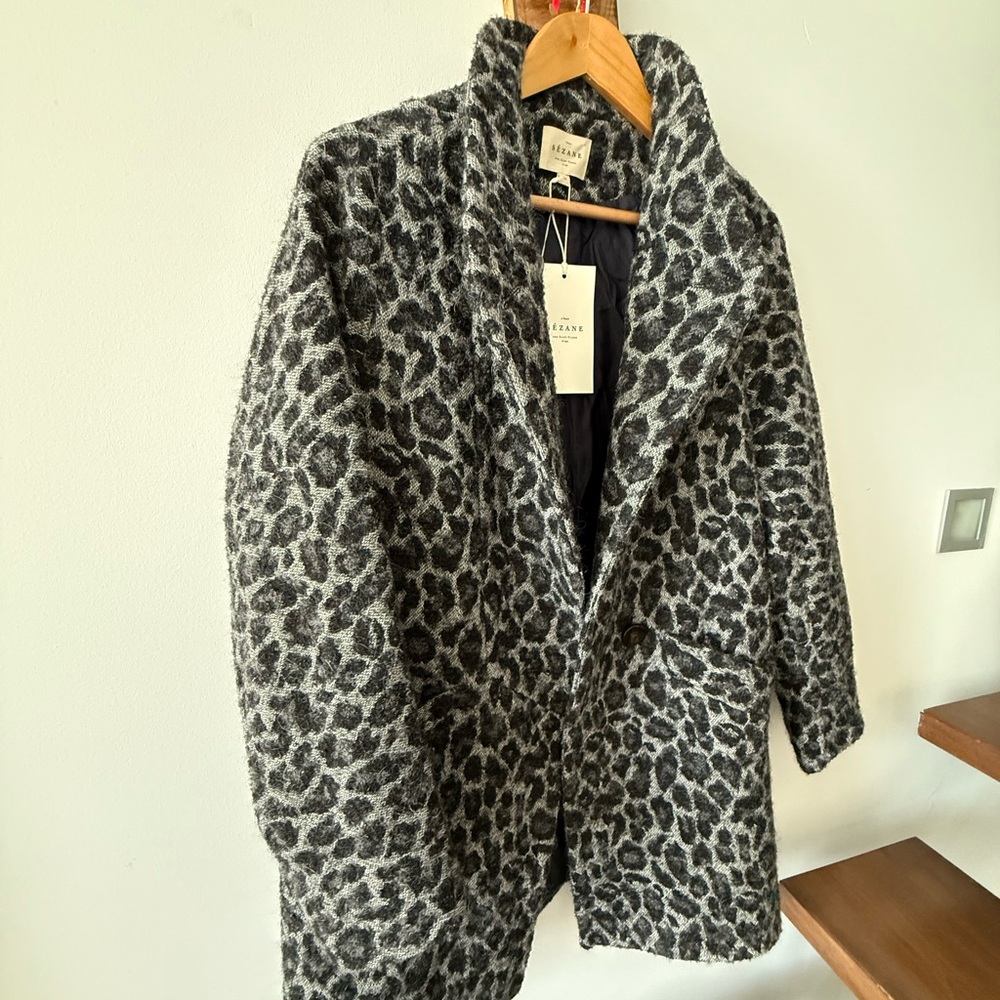 Sezane Gray Leopard Print Women's Coat (34)